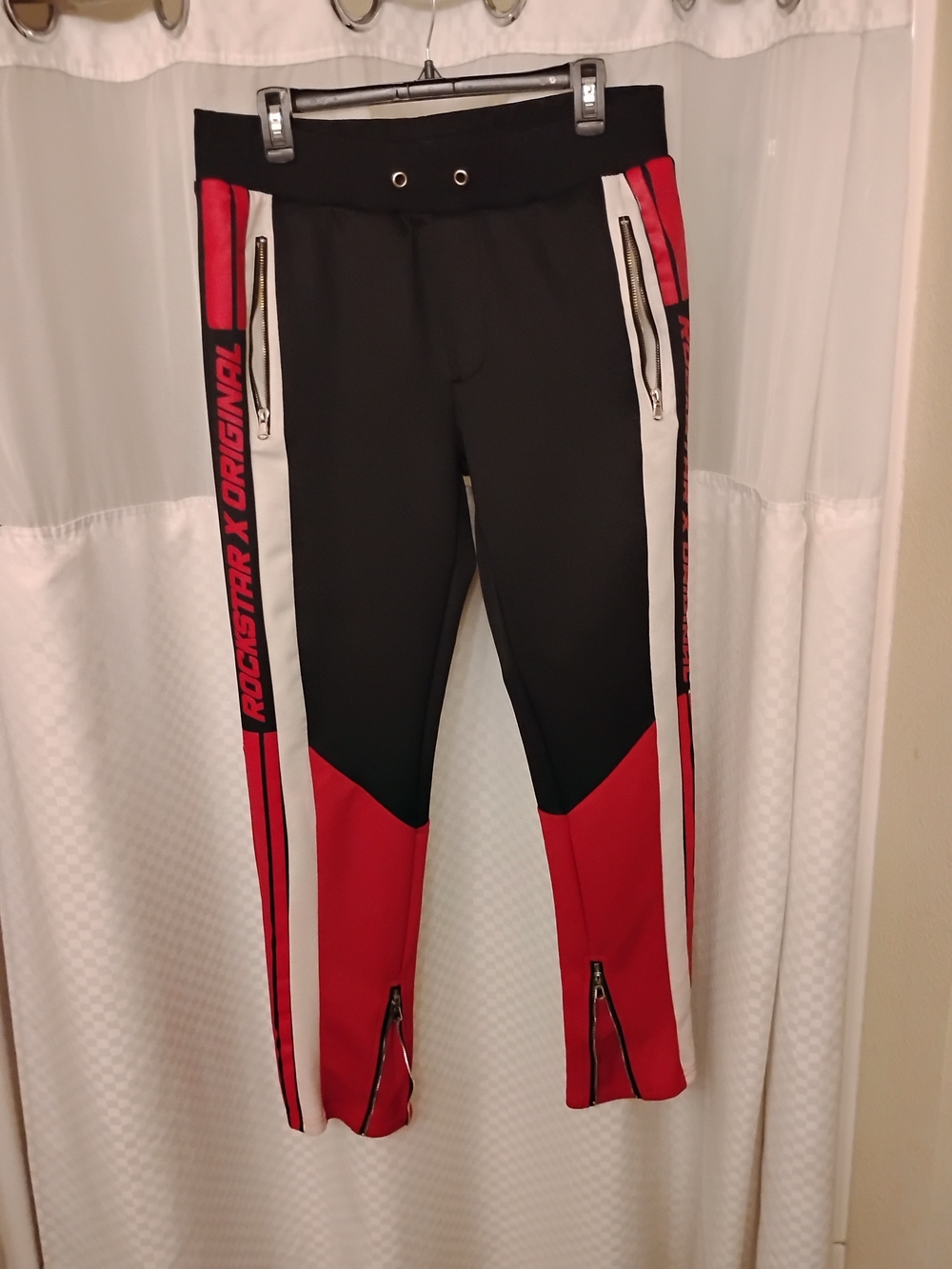 Rockstar Original Men's Track Pants XL Black Red Colorblock Zipper Ankle No Cord